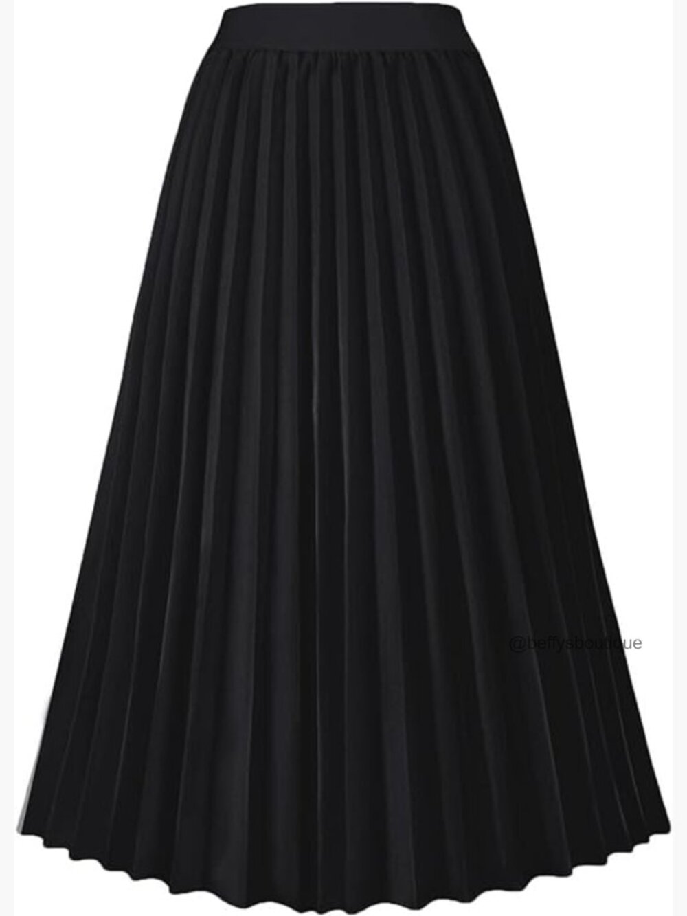 High Waist Pleated Midi Skirt - A Line Swing, Elastic Waist, Polyester Cotton